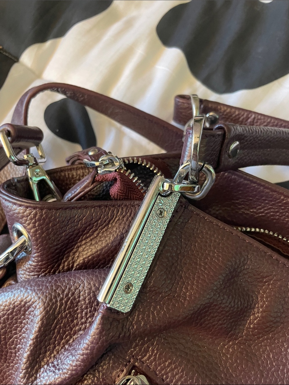 Pebbled Leather Shoulder Bag in Deep Plum - Picture 2 of 7